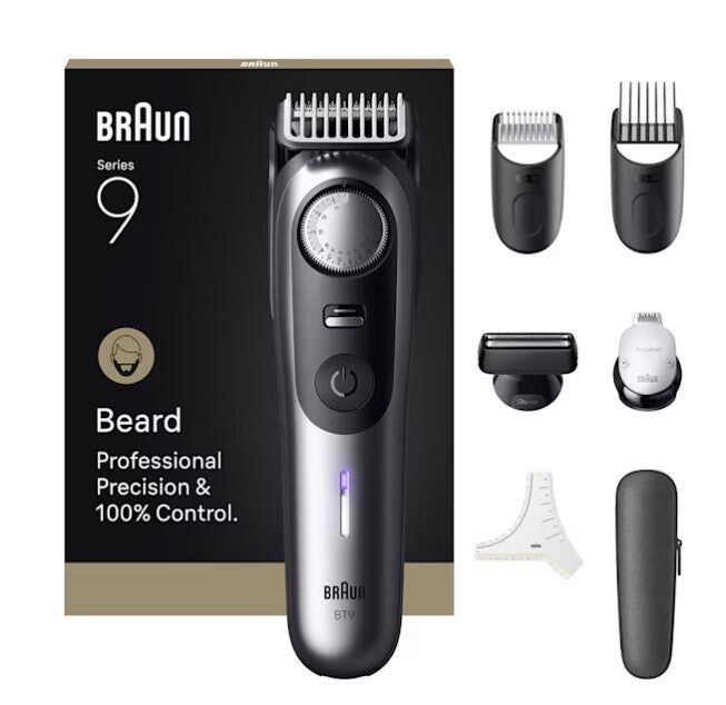 Braun BeardTrimmer 9 BT9520 skæg trimmer Batteri 52 2 cm Våd og tør Sort, Grå
