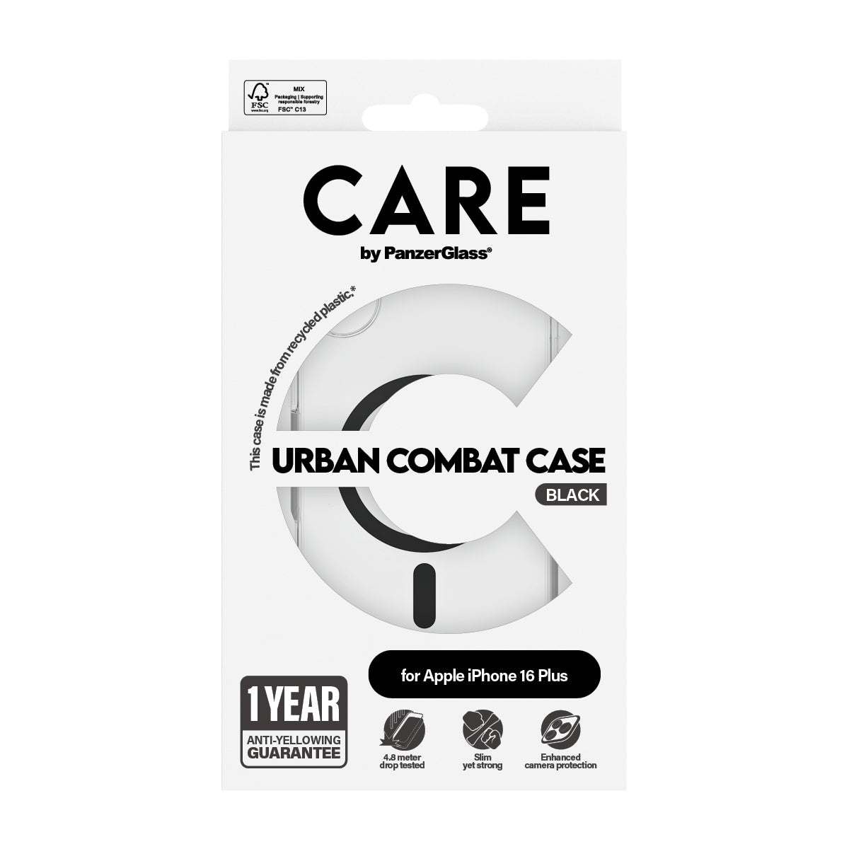 PanzerGlass CARE by ® Flagship Case Transparent Urban Combat m. Sort MagSafe iPhone 16 Plus