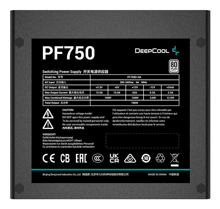 DeepCool PF750 enhed til strømforsyning 750 W 20+4 pin ATX ATX Sort