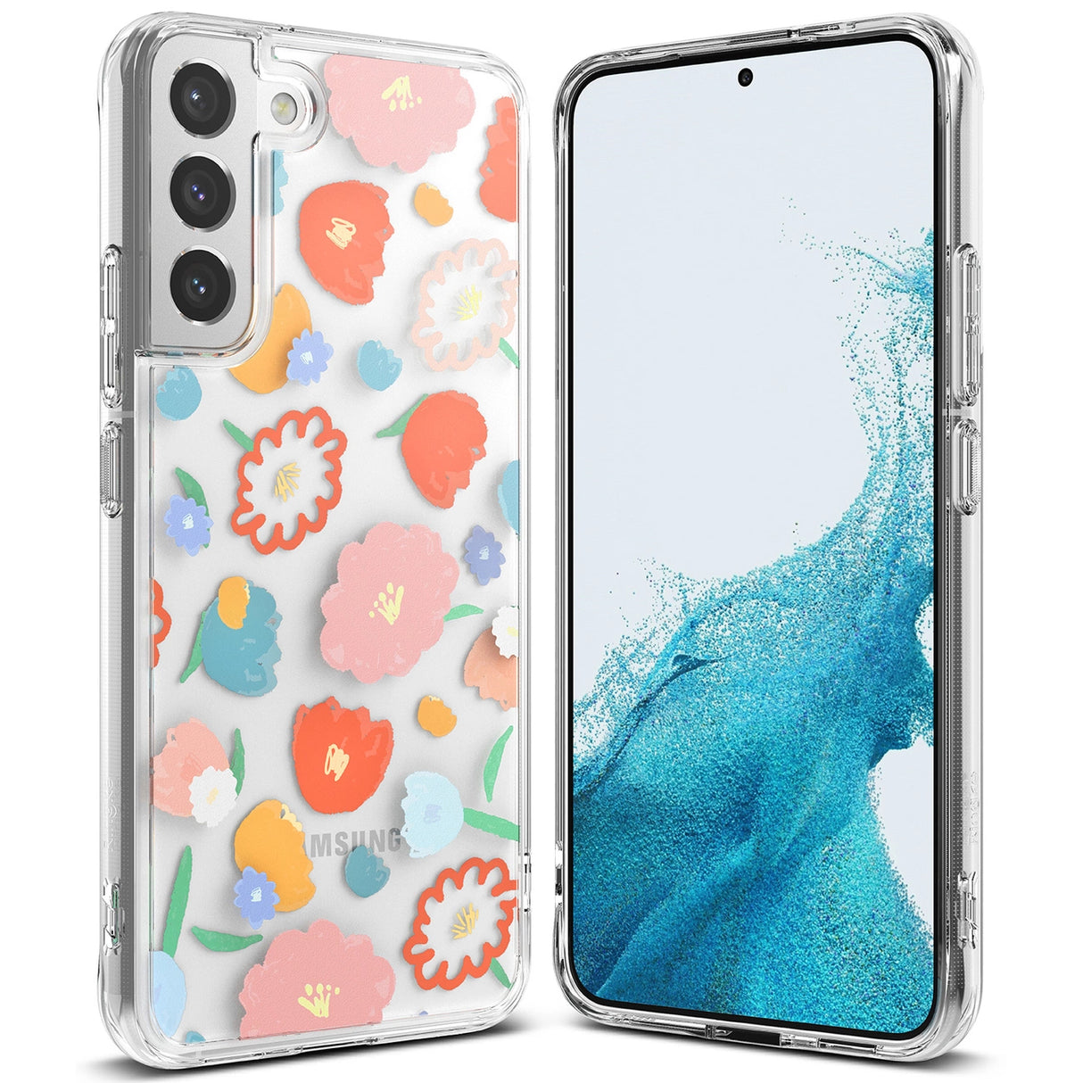 Ringke Fusion Design Armored Case Cover med Gel Frame til Samsung Galaxy S22 + (S22 Plus) gennemsigtig (Floral) (F593R31)