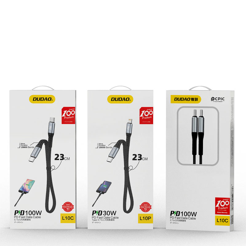 Dudao L10P Lightning - USB-C PD 20W kabel 0,23m - sort