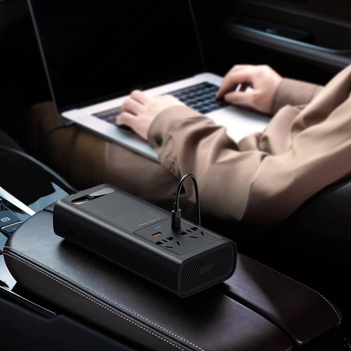 Baseus bilstrømsomformer 150W 12V / 500W 220V (EU- og KN-stik) sort (CGNB000101)