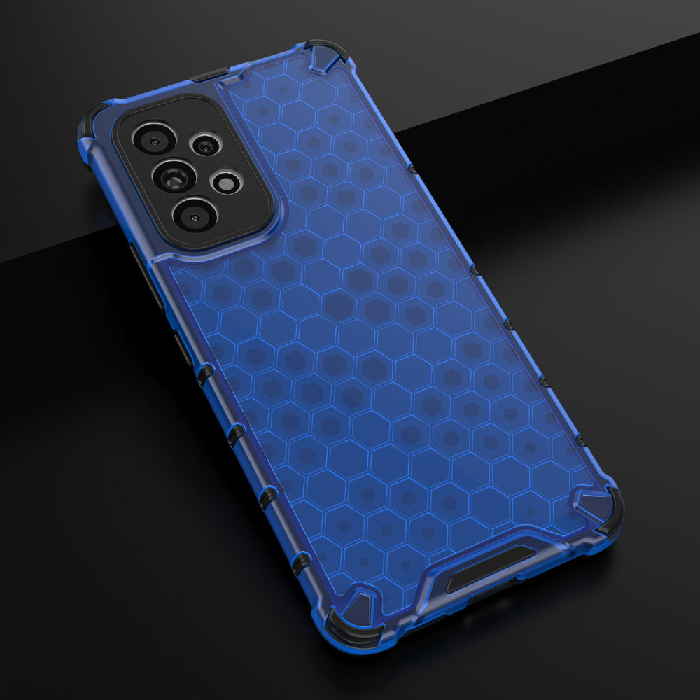 Honeycomb case pansret cover med en gel ramme til Samsung Galaxy A73 blå