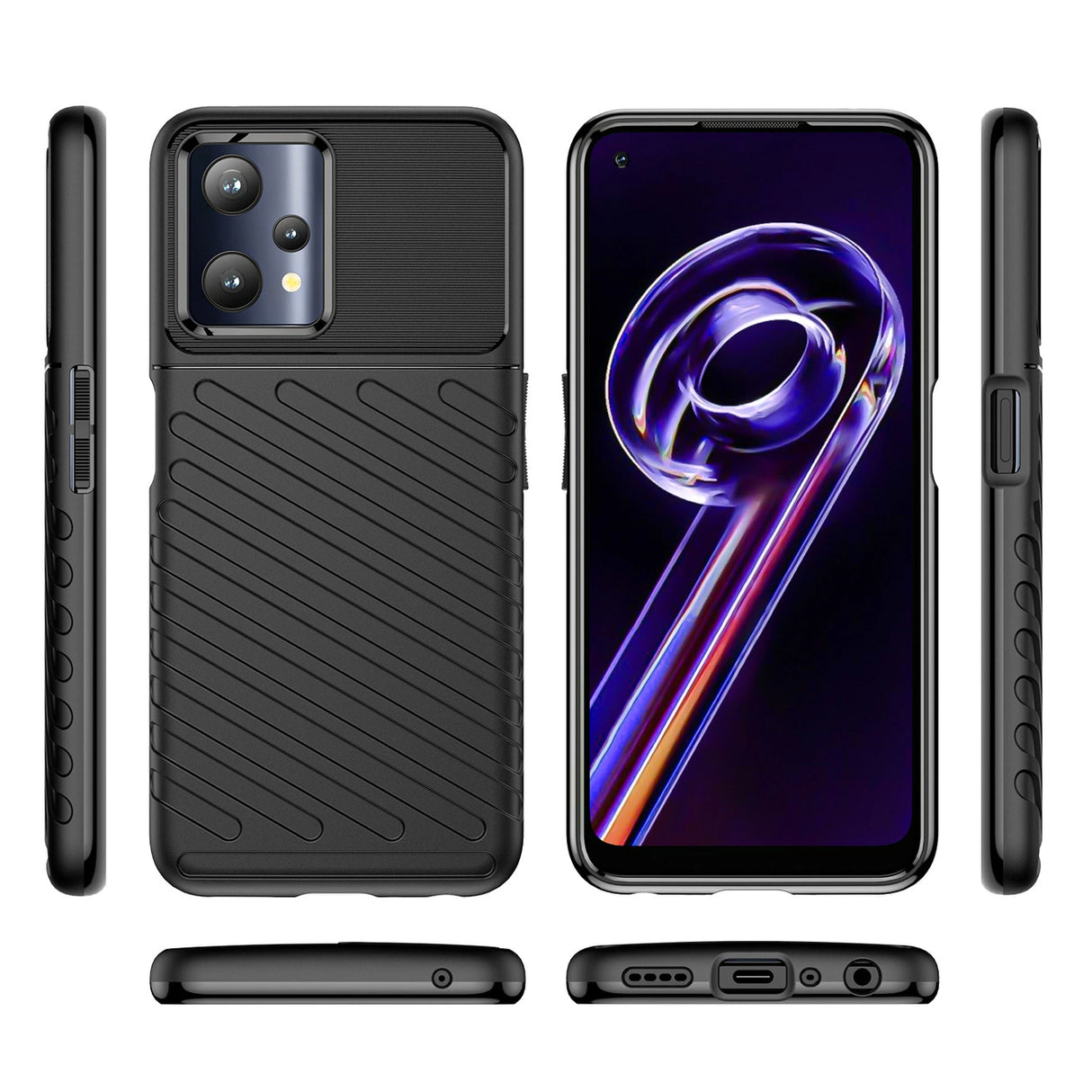 Thunder Case fleksibelt pansret cover Realme 9 Pro sort