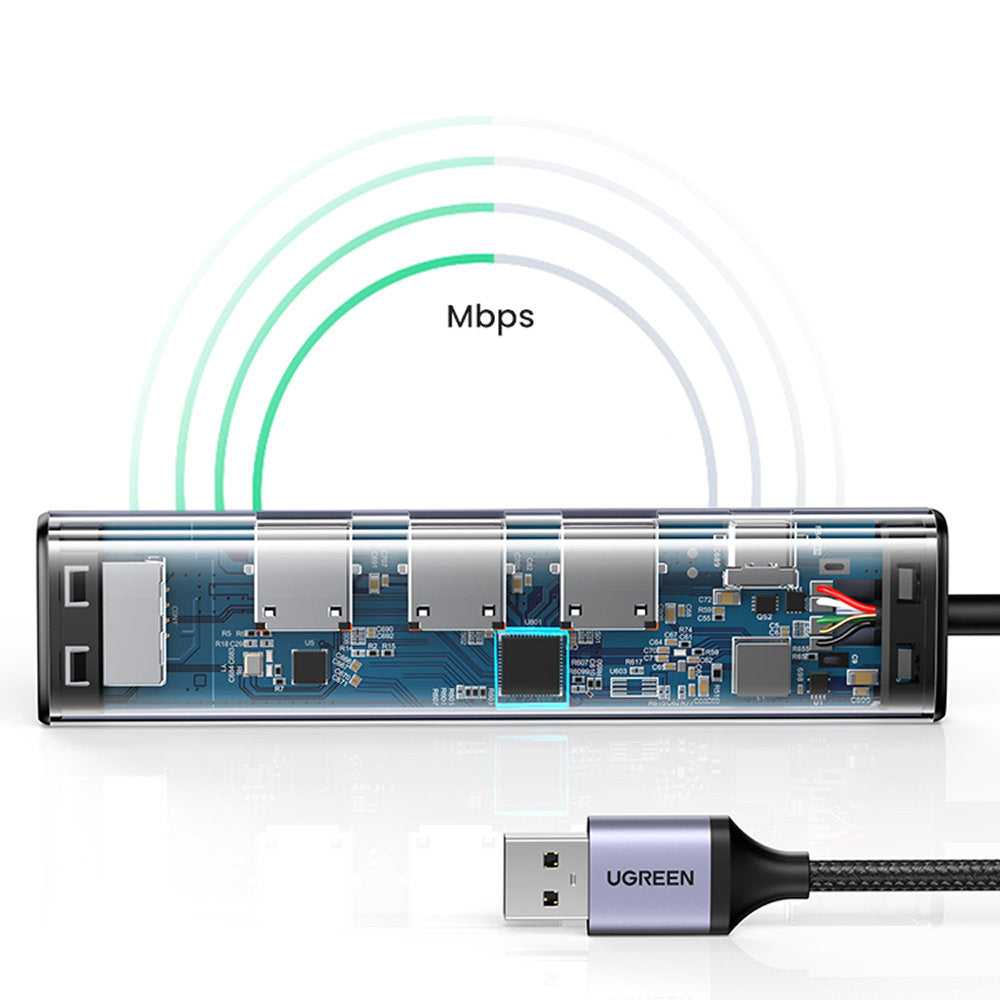 Ugreen multifunktionsadapter HUB USB 3.0 - 3 x USB / Ethernet RJ-45 / USB Type C PD grå (CM475)