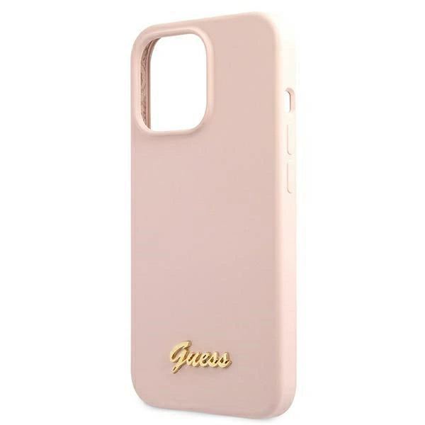 Guess GUHMP13XLSLMGLP iPhone 13 Pro Max 6,7" lyserød/lyserød hardcase Silicone Script Gold Logo Magsafe