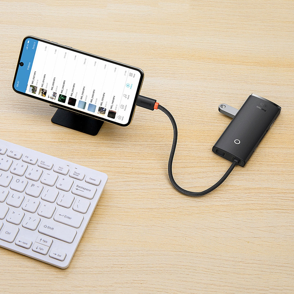 Baseus Lite Series multifunktionel USB Type C HUB - 2 x USB 3.0 / USB Type C / HDMI 1.4 / SD/TF OTG sort (WKQX050001)
