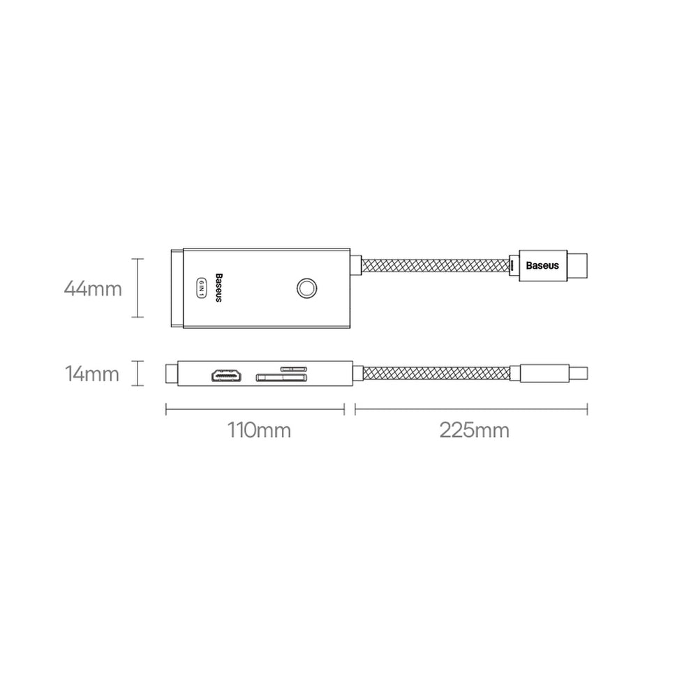 Baseus Lite Series multifunktionel USB Type C HUB - 2 x USB 3.0 / USB Type C / HDMI 1.4 / SD/TF OTG sort (WKQX050001)