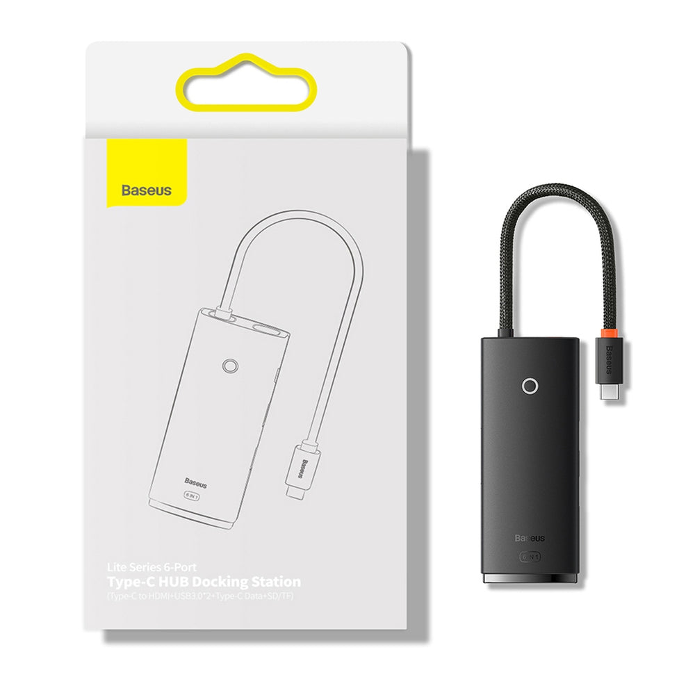 Baseus Lite Series multifunktionel USB Type C HUB - 2 x USB 3.0 / USB Type C / HDMI 1.4 / SD/TF OTG sort (WKQX050001)