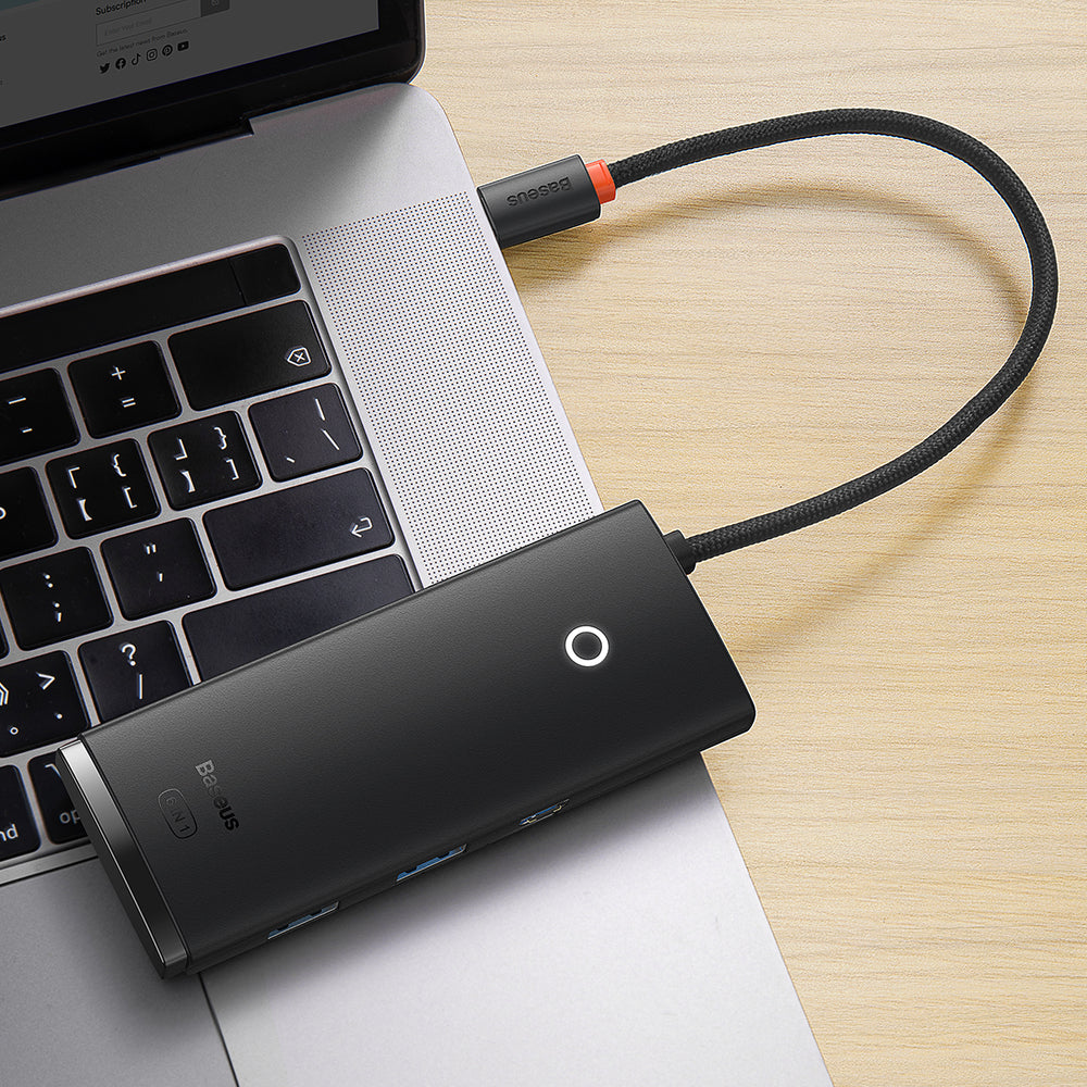 Baseus Lite Series multifunktionel USB Type C HUB - 2 x USB 3.0 / USB Type C / HDMI 1.4 / SD/TF OTG sort (WKQX050001)