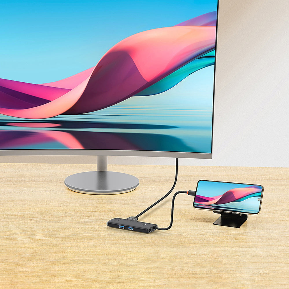 Baseus Lite Series multifunktionel HUB USB Type C - 2 x USB 3.0 / USB Type C PD / HDMI 1,4 / SD / TF sort (WKQX050101)