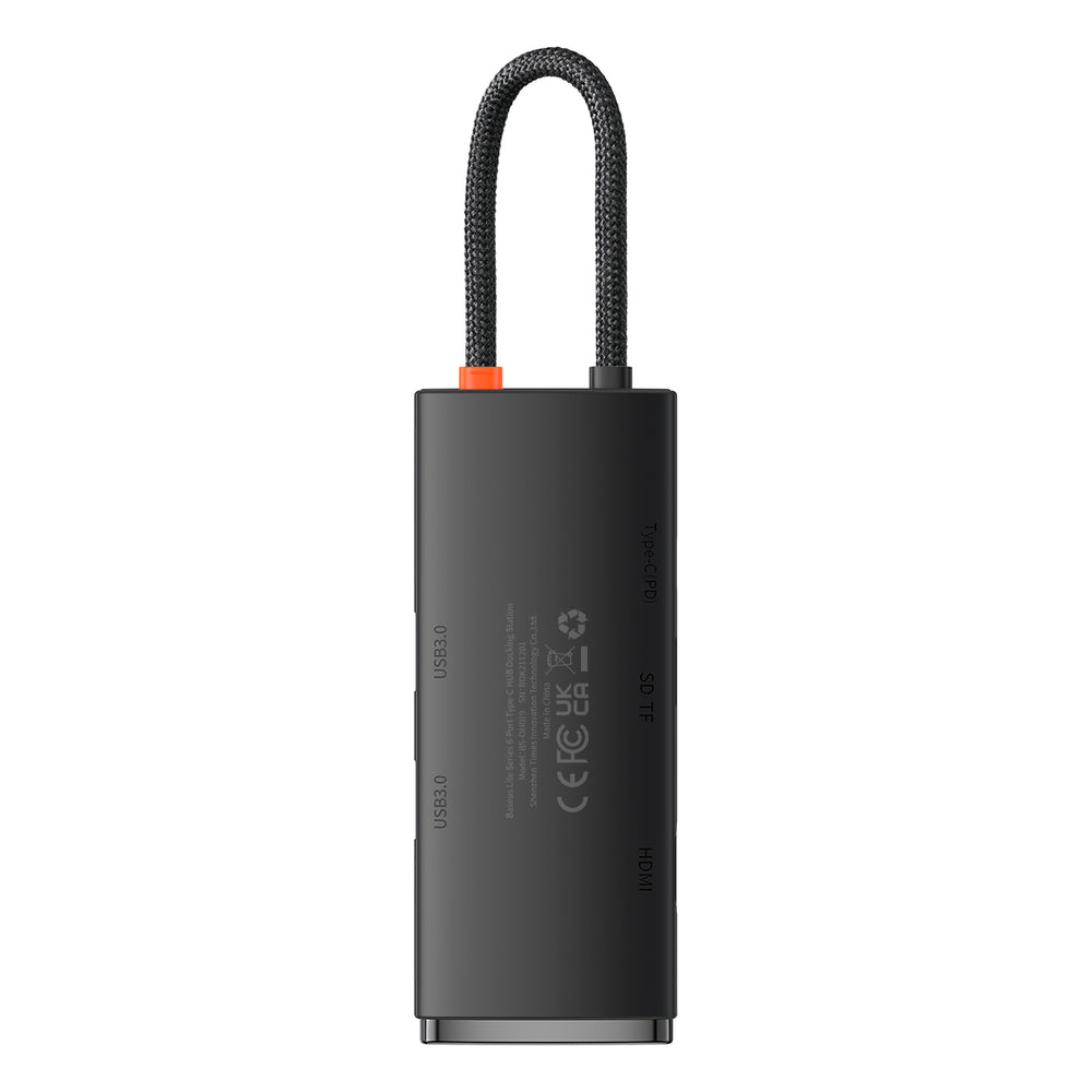 Baseus Lite Series multifunktionel HUB USB Type C - 2 x USB 3.0 / USB Type C PD / HDMI 1,4 / SD / TF sort (WKQX050101)
