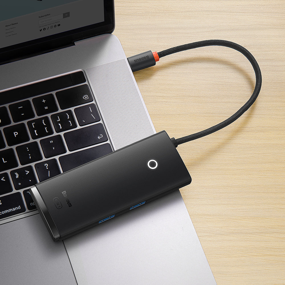 Baseus Lite Series multifunktionel HUB USB Type C - 2 x USB 3.0 / USB Type C PD / HDMI 1,4 / SD / TF sort (WKQX050101)