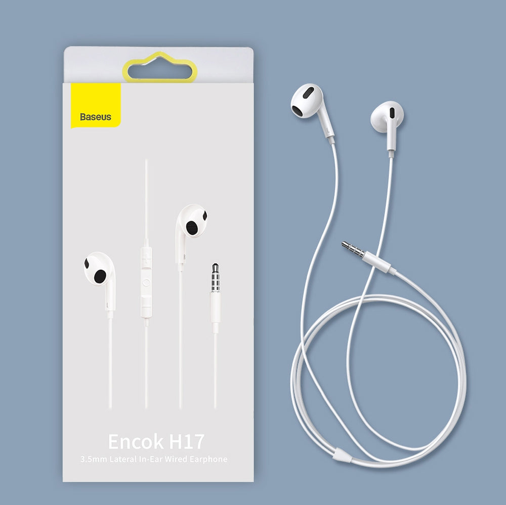 Baseus Encok H17 3,5 mm minijack-hovedtelefoner med ledning, hvide (NGCR020002)