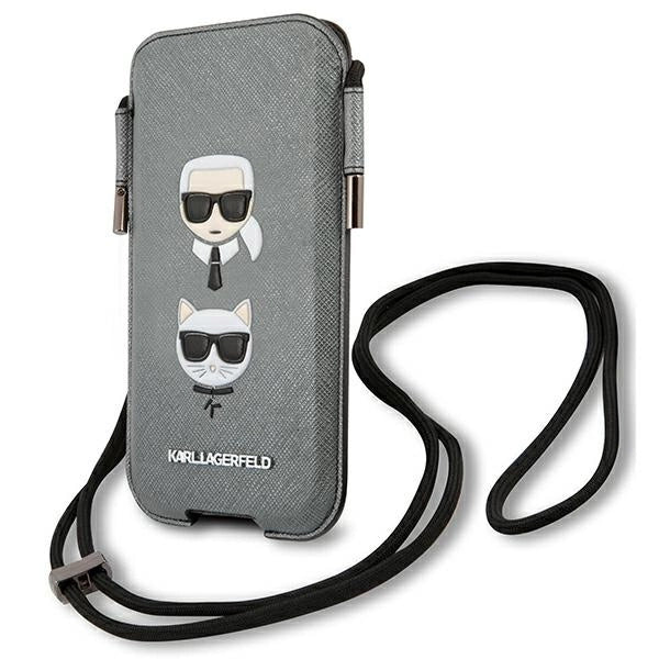 Karl Lagerfeld Torebka KLHCP12LOPHKCG 6,7" szary/grå hardcase Saffiano Ikonik Karl&Choupette Head