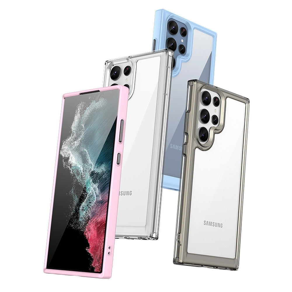 Ude i rummet Case Case for Samsung Galaxy S22 Ultra Hard Cover med Gel Frame Red