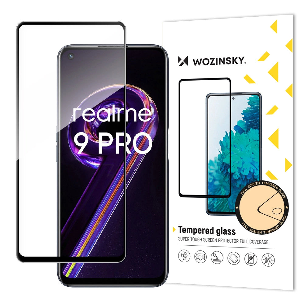 Wozinsky Temperet Glas Full Glue Super Tough Screen Protector Full Covered med Frame Case Friendly til Realme 9 Pro sort