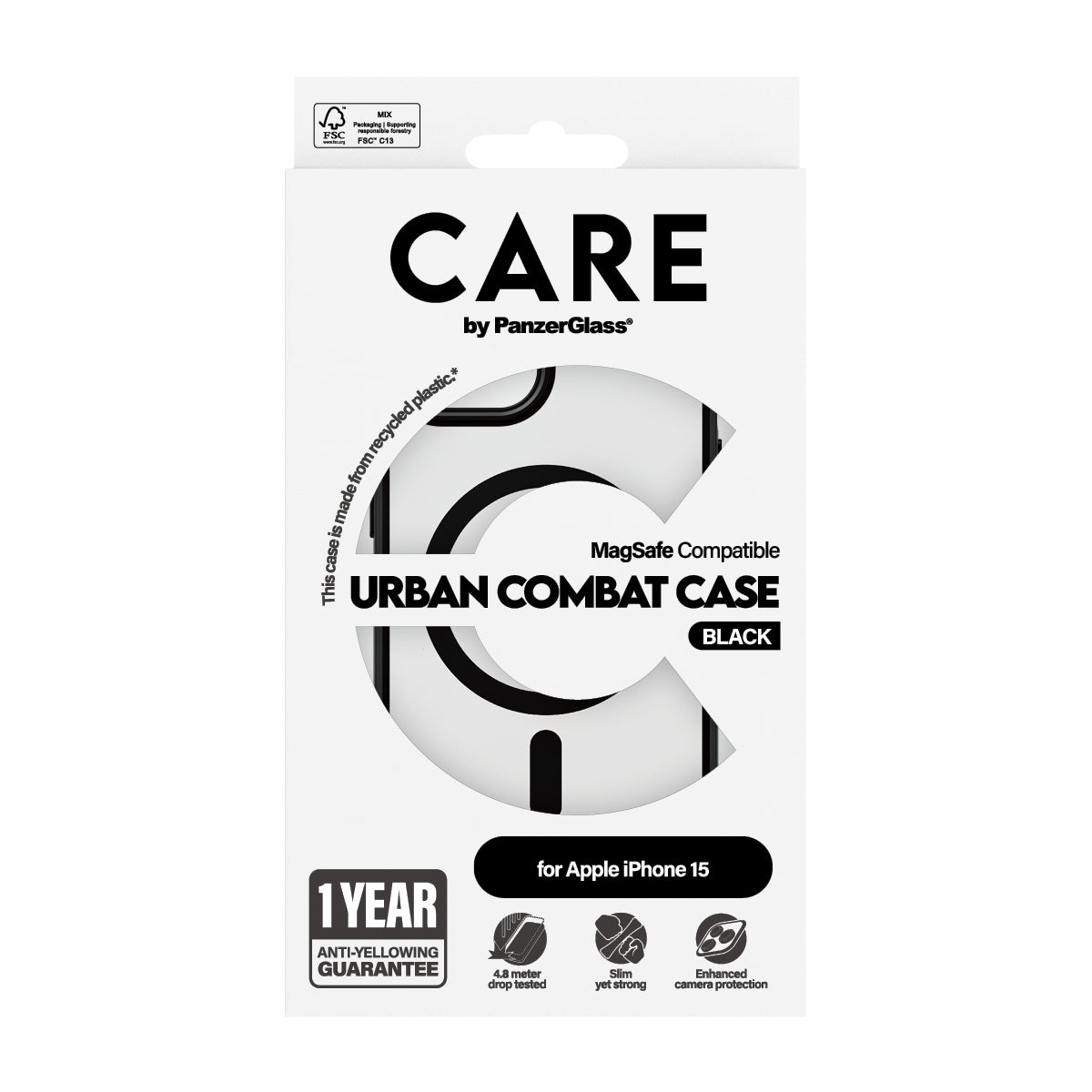 PanzerGlass CARE by ® Flagship Case Transparent Urban Combat m. Sort MagSafe iPhone 15