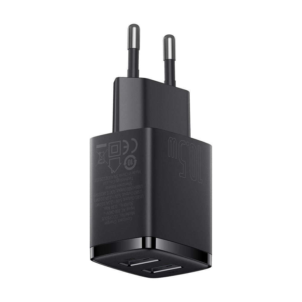 Baseus Compact oplader 2x USB 10.5W sort (CCXJ010201)