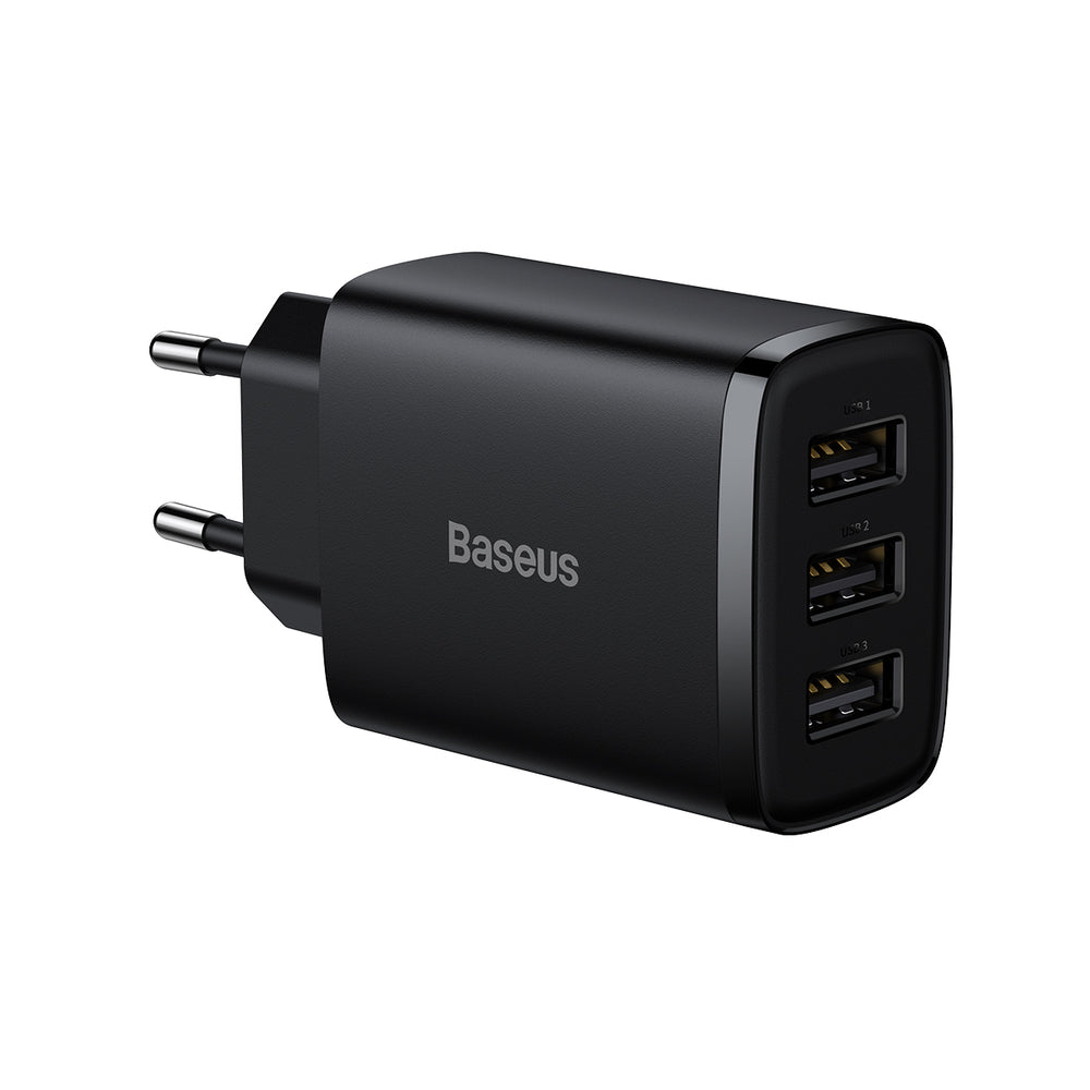 Baseus Compact oplader 3x USB 17W sort (CCXJ020101)