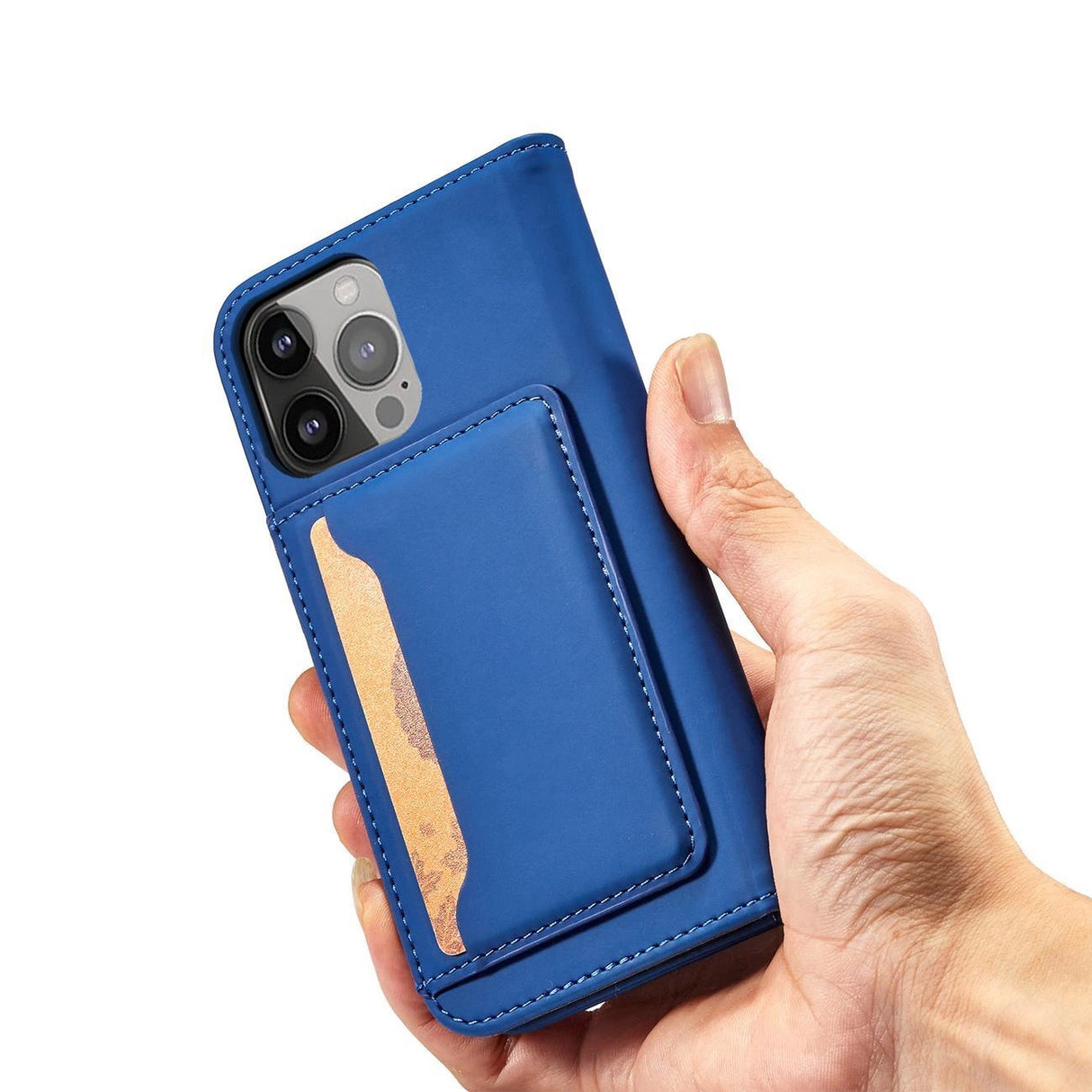 Magnet Card Case for iPhone 13 Pro cover kort tegnebog kort stativ blå