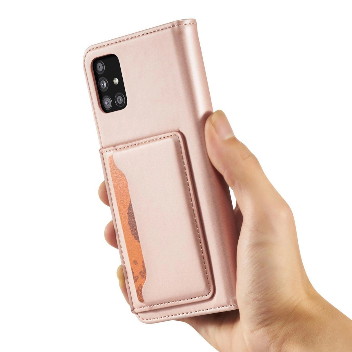 Magnetkort Hylde Hylde til Samsung Galaxy A12 5G lommepung tegnebog Kortholder Pink
