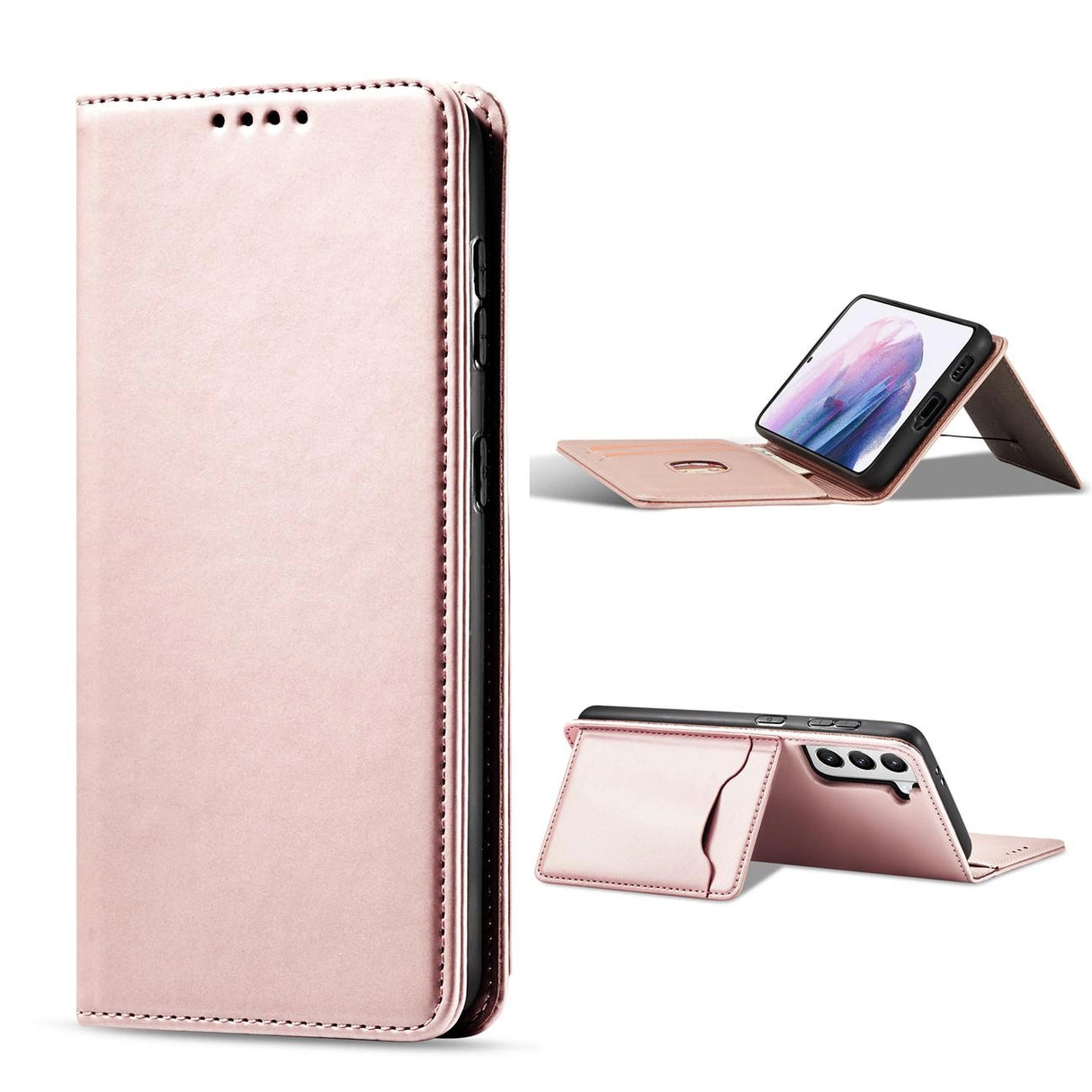Magnetkortkasse til Samsung Galaxy S22 + (S22 Plus) lommepung kortholder Pink