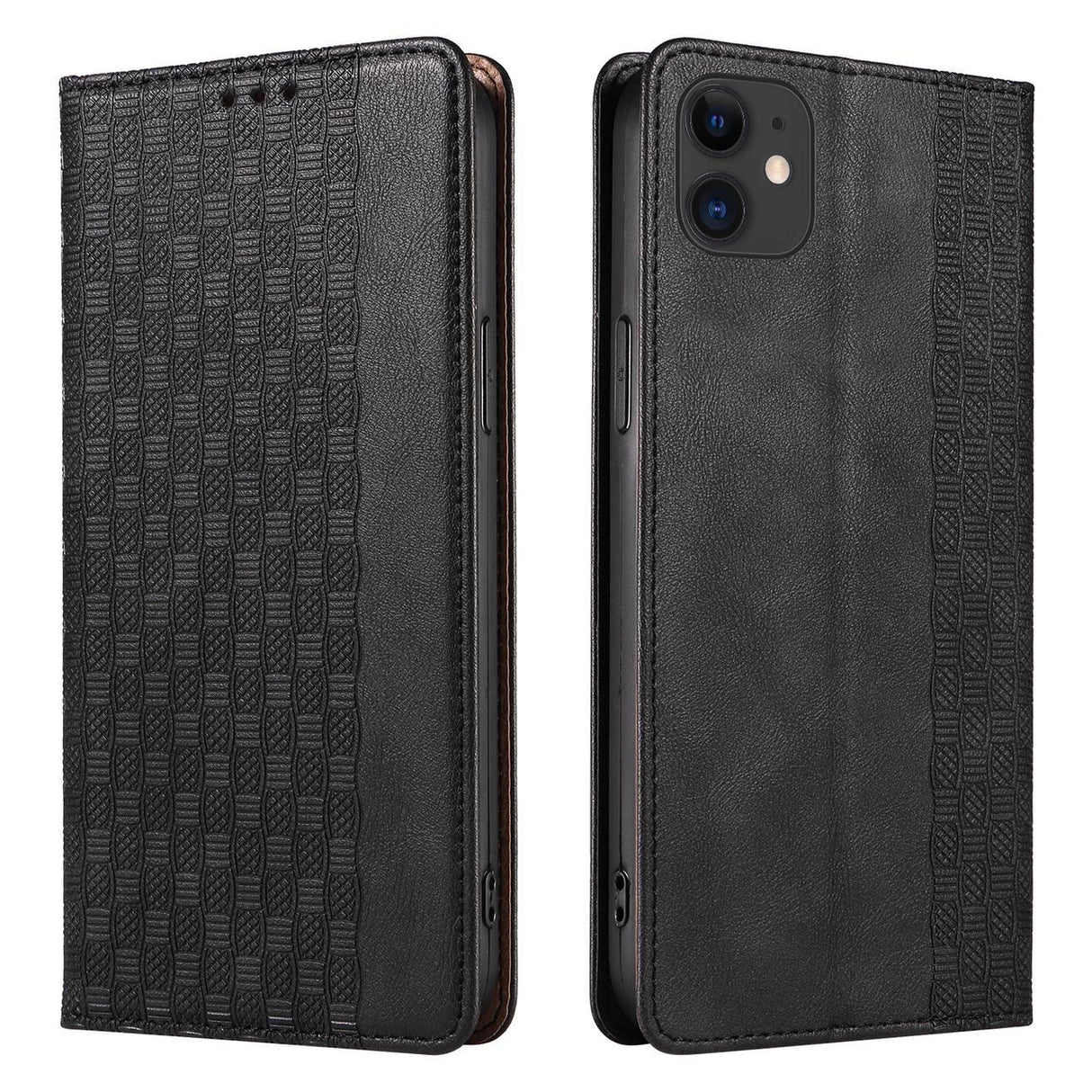 Magnet Strap Case for iPhone 12 Pouch Wallet + Mini Lanyard Pendant Svart