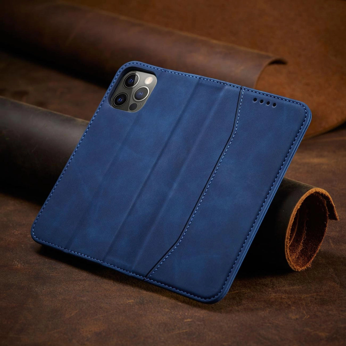 Magnet Fancy Case Case for iPhone 12 Pro Max lommekort Wallet Card Stand Blue