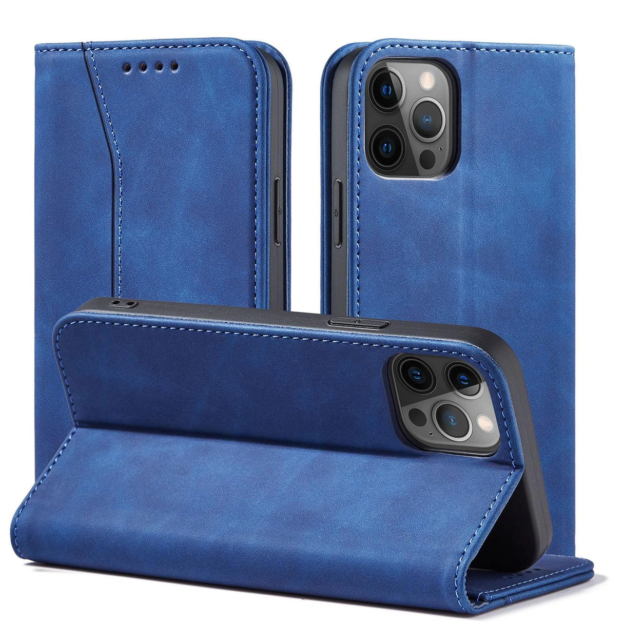 Magnet Fancy Case Case for iPhone 12 Pro Max lommekort Wallet Card Stand Blue