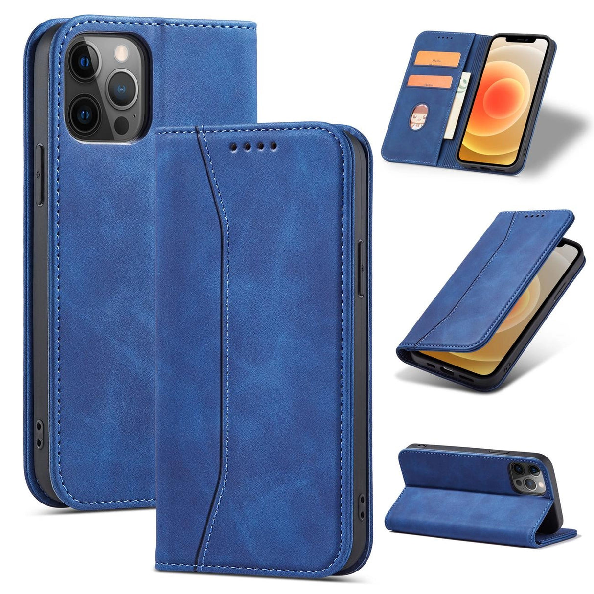 Magnet Fancy Case Case for iPhone 12 Pro Max lommekort Wallet Card Stand Blue