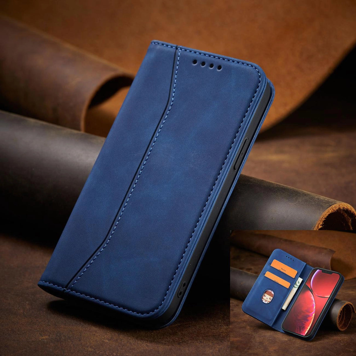 Magnet Fancy Case Case for iPhone 13 Pro lommekort Wallet Card Stand Blue