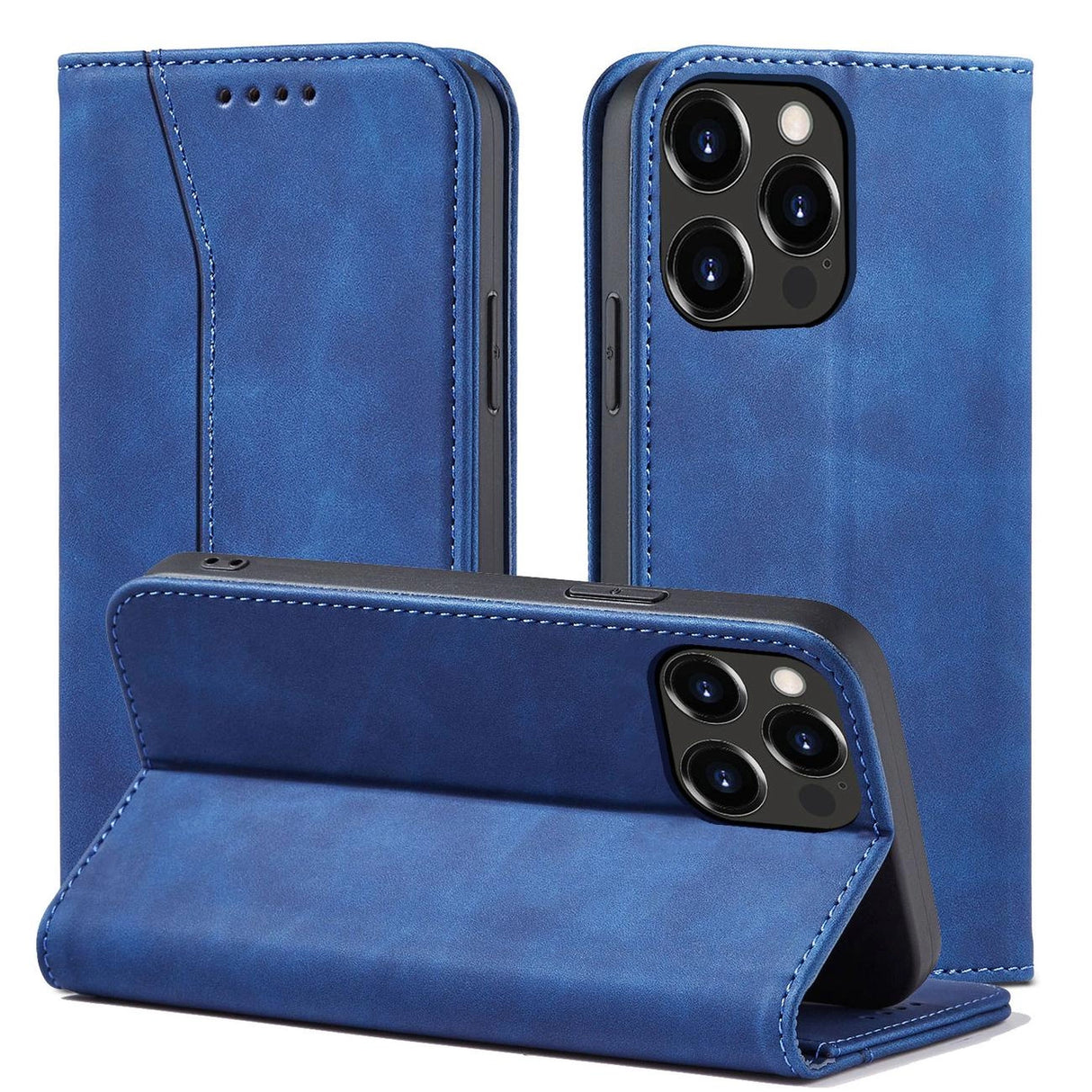 Magnet Fancy Case Case for iPhone 13 Pro lommekort Wallet Card Stand Blue
