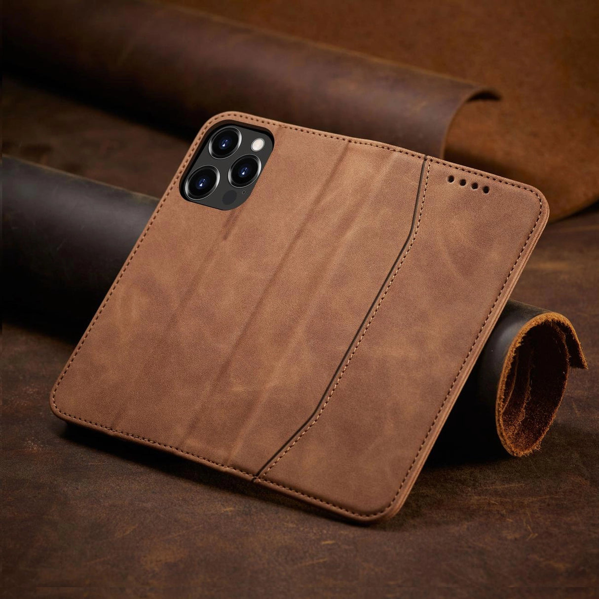 Magnet Fancy Case Case for iPhone 13 Pro Max lommekort Wallet Card Holder Brown