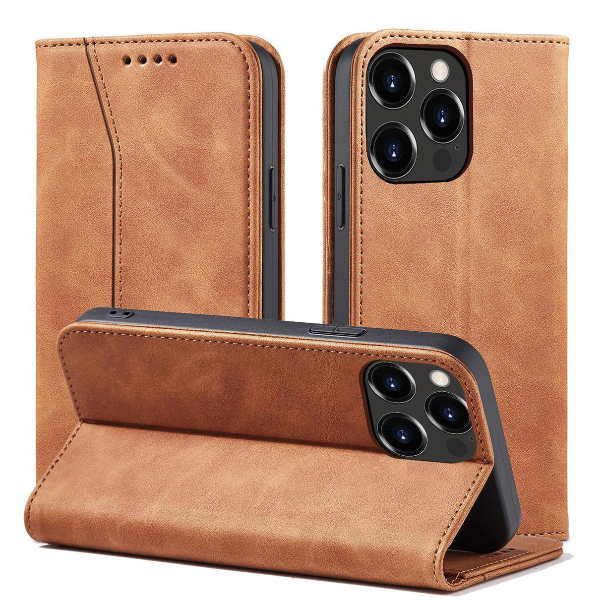 Magnet Fancy Case Case for iPhone 13 Pro Max lommekort Wallet Card Holder Brown