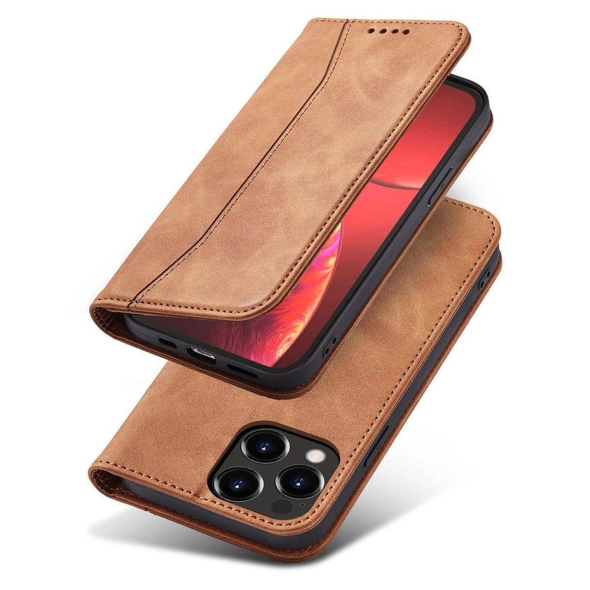 Magnet Fancy Case Case for iPhone 13 Pro Max lommekort Wallet Card Holder Brown