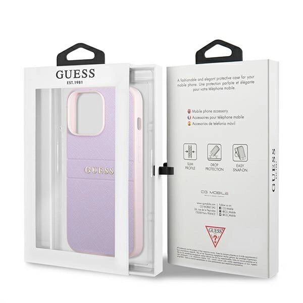 Guess GUHCP13LPSASBPU iPhone 13 Pro / 13 6.1" lilla/lila Saffiano Hot Stamp & Metal Logo