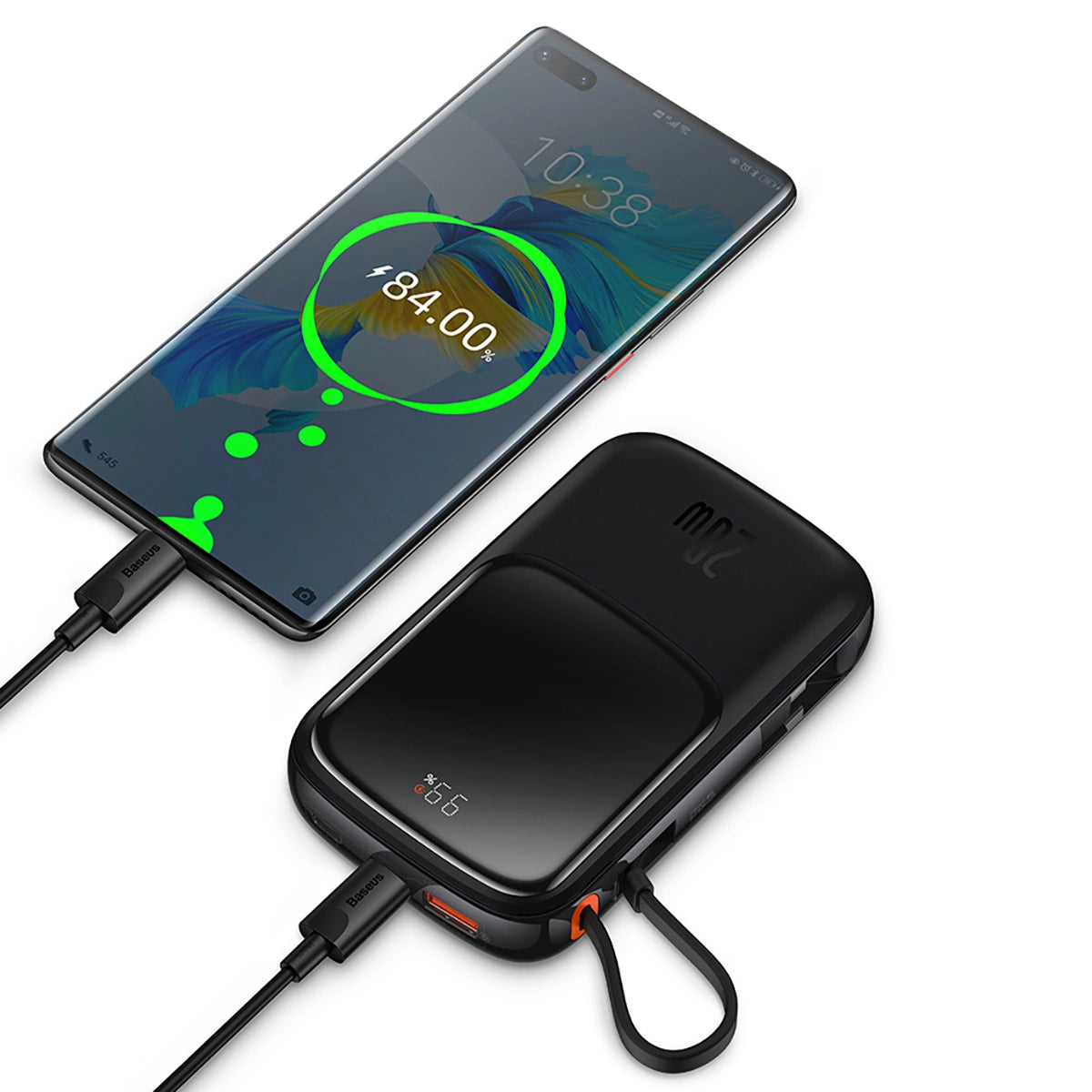 Baseus Qpow power bank 10000mAh indbygget USB Type-C kabel 22,5W Quick Charge SCP AFC FCP hvid (PPQD020102)