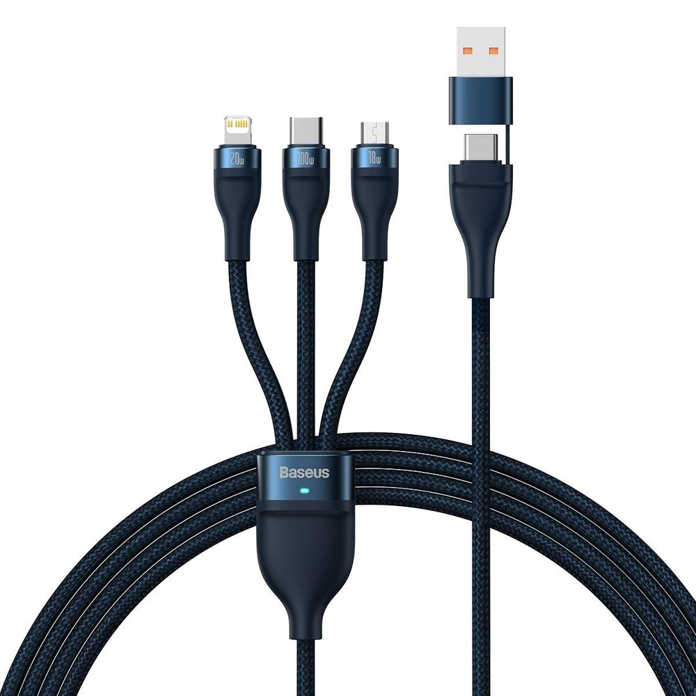Baseus Flash Series II-kabel USB Type C / USB Type A - USB Type C / Lightning / micro USB 100 W 1,2 m blå (CASS030103)