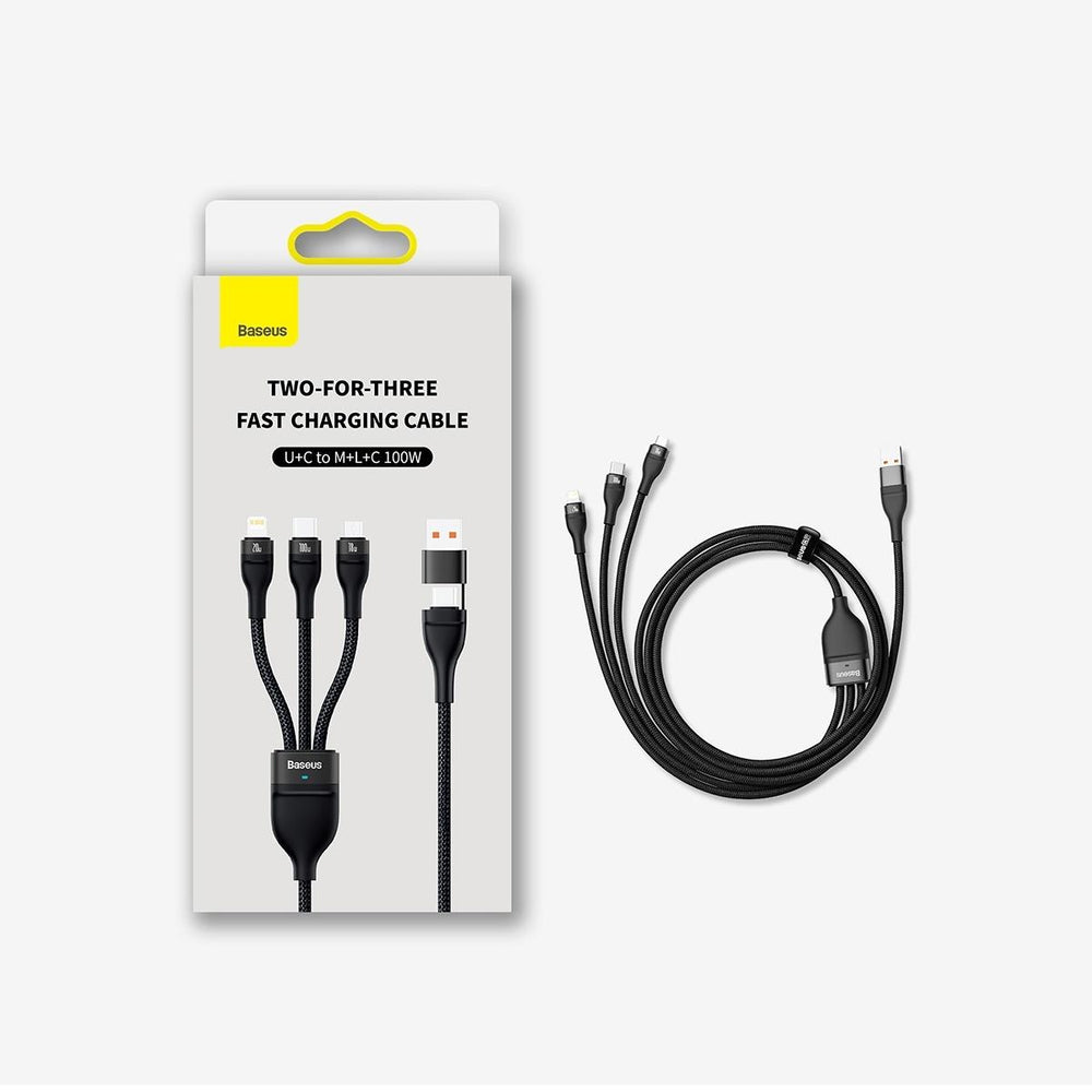 Baseus Flash Series II-kabel USB Type C / USB Type A - USB Type C / Lightning / micro USB 100 W 1,2 m blå (CASS030103)