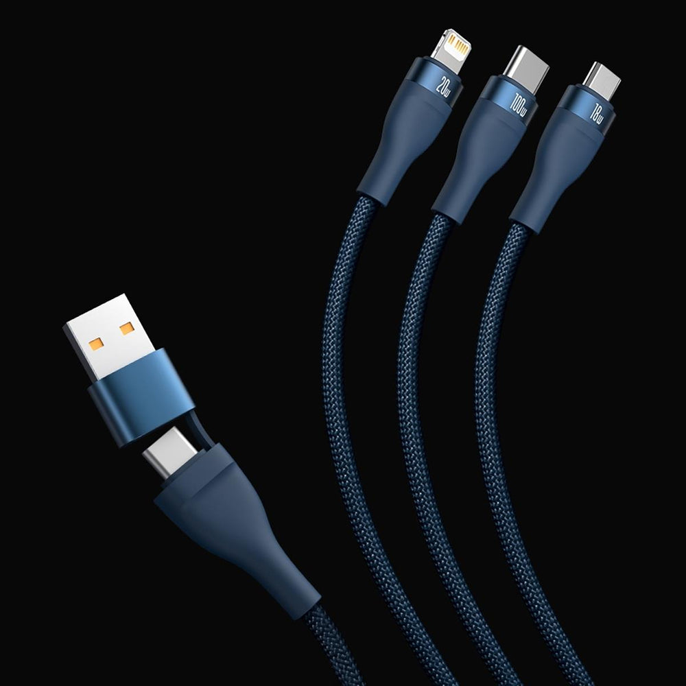 Baseus Flash Series II-kabel USB Type C / USB Type A - USB Type C / Lightning / micro USB 100 W 1,2 m blå (CASS030103)