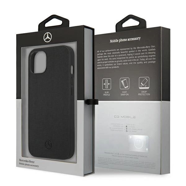Mercedes MEHCP13MMBLBK iPhone 13 6,1" sort/sort hårdkasse Læder Meshed Metal Logo
