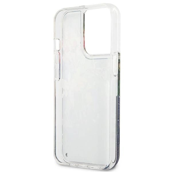 Guess GUHCP13LLFLSB iPhone 13 Pro / 13 6.1" blå/blå hardcase Flower Liquid Glitter