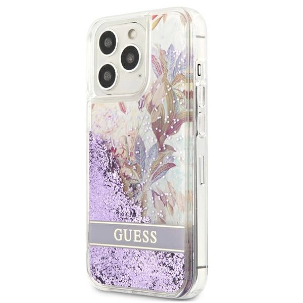Guess GUHCP13LLFLSU iPhone 13 Pro / 13 6.1" lilla/lila hårdkasse Blomster Flydende Glitter
