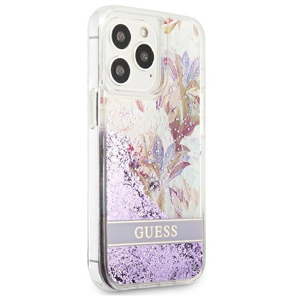Guess GUHCP13LLFLSU iPhone 13 Pro / 13 6.1" lilla/lila hårdkasse Blomster Flydende Glitter