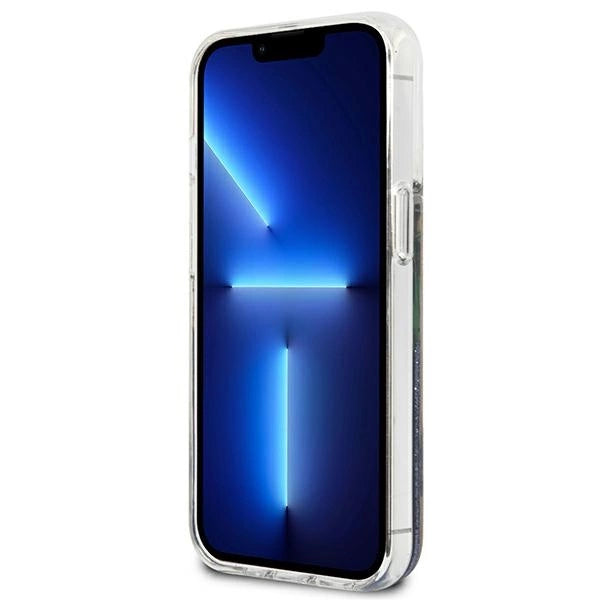 Guess GUHCP13SLFLSB iPhone 13 mini 5.4" blå/blå hardcase Flower Liquid Glitter