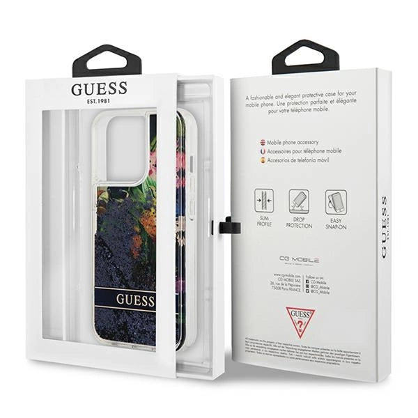 Guess Flower Liquid Glitter case til iPhone 13 Pro Max - blå