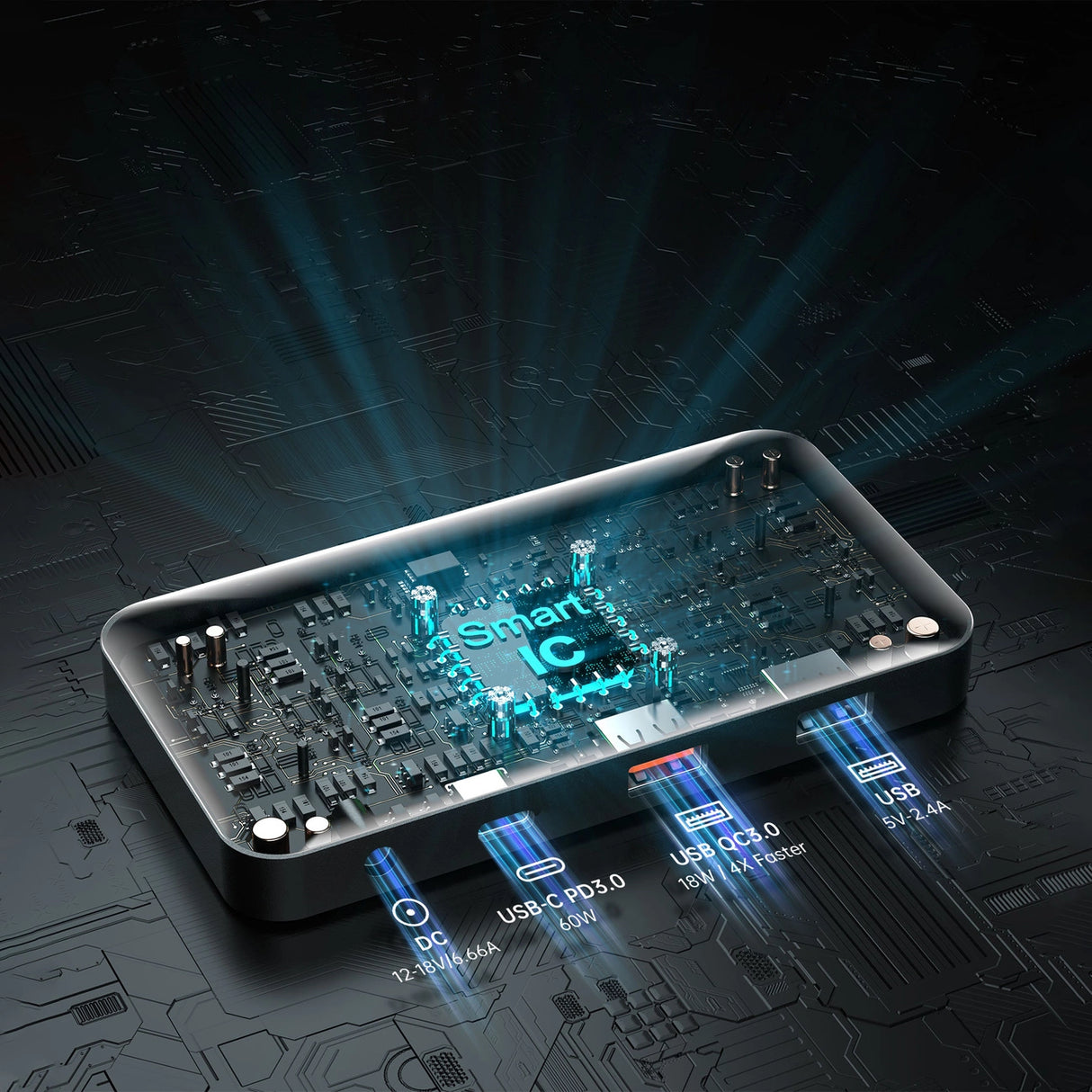 Choetech SC008 solopladning 120W DC / USB-C / 2x USB-A - sort