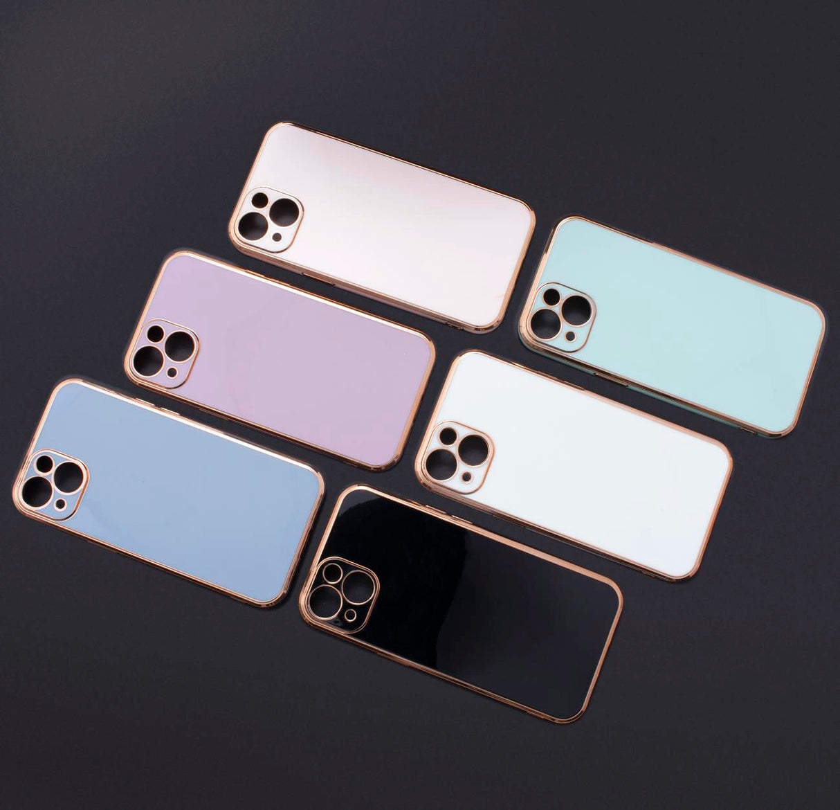 Lighting Color Case for iPhone 12 Pro Max blå gel cover med guld ramme