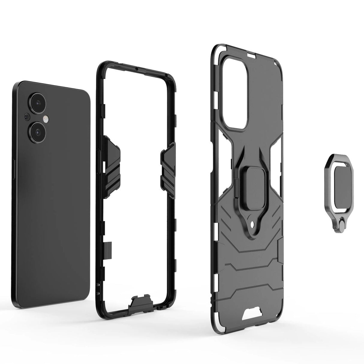 Ring Armor robust hybrid case cover + magnetisk holder til OnePlus Nord N20 5G sort